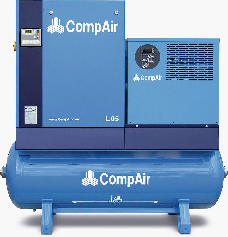Schraubenkompressor L05 mit Kältetrockner auf Druckbehälter (=Airstation) Schraubenkompressor L05 mit Kältetrockner auf Druckbehälter (=Airstation)
